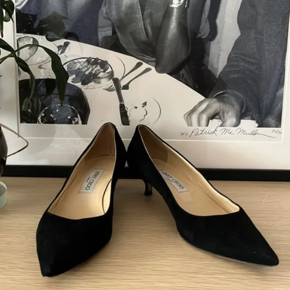 Jimmy Choo Amelia Black Suede Kitten Heels Pointed Toe Dainty Fem Made In Italy - Picture 3 of 12